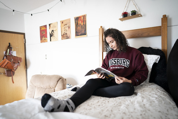 Student in dorm room